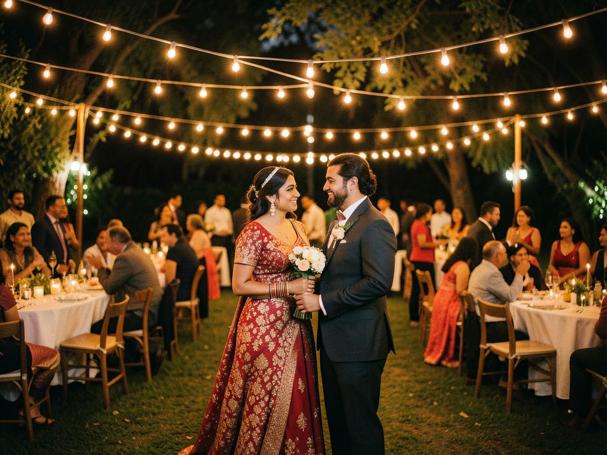 Couple under fairy lights